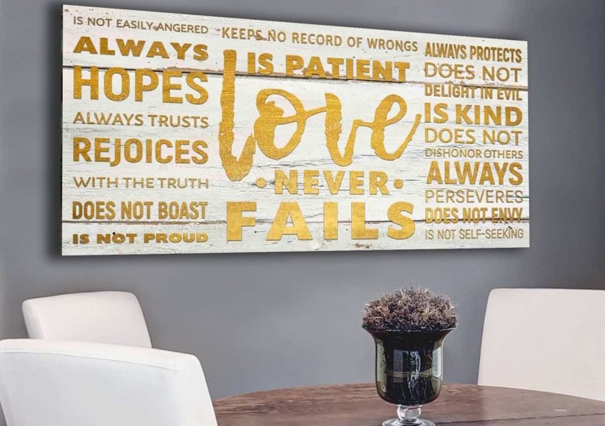 1 Corinthians 13:4, 7-8 Love Is Patient Wall Plaque, 23.5 x 15.75